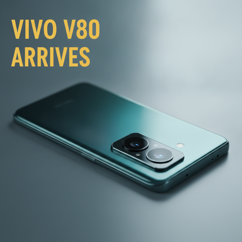 The vivo V80 global retail unit showing its green-blue rear finish and camera island.