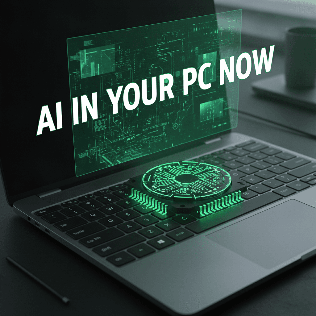 Nvidia RTX Spark chip glowing on a circuit board with a Windows laptop in the background